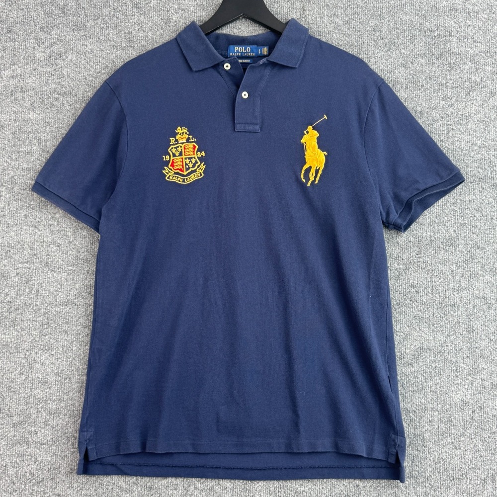 Polo Ralph Lauren Big Pony Polo Shirt Mens L Navy RL 1924 Patch Short Sleeve